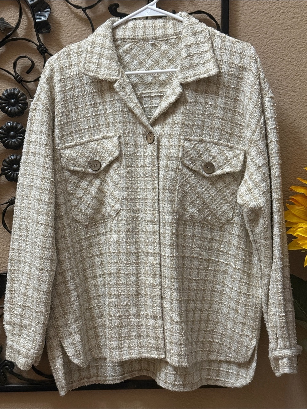 SHEIN Cream Tweed like Button-Front Shacket Size L